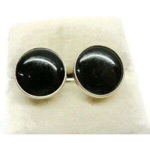 Cufflinks Silver Tone Steel Black Tux Shirt Dress Suit Vintage